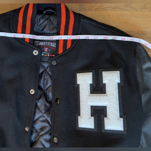 Vintage Stewart & Strauss Varsity Jacket Men's Med Black letterman Wool Leather - Picture 7 of 10